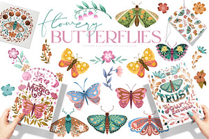 Flowery Butterflies Clipart Set