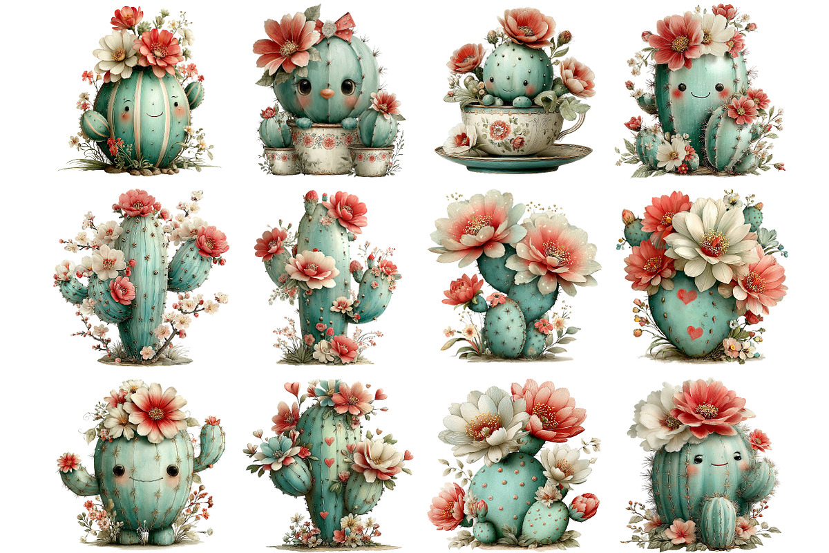 Whimsical Summer Cactus Clipart, an Illustration by DreamArtGraphic (Photo 2 of 5)