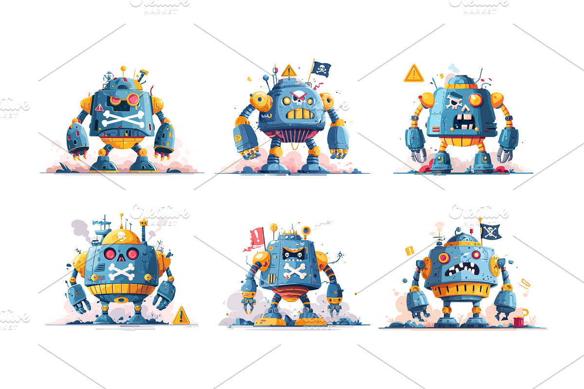 Cyber pirate robot cartoon vector, an Illustration by Onyx