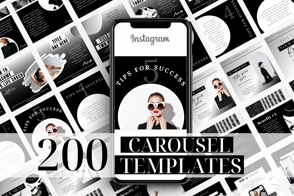 Black and White Instagram Carousels, a Social Media Template by Oh So Social Boutique (Photo 1 of 6)