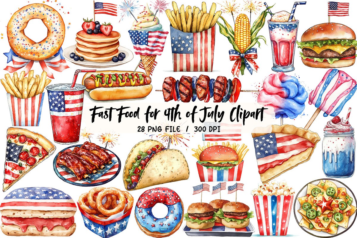 Fast Food for 4th of July Clipart, an Illustration by Libby Wishes (Photo 1 of 6)