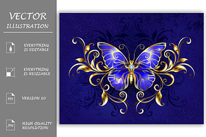 Sapphire Butterfly With Gold Pattern