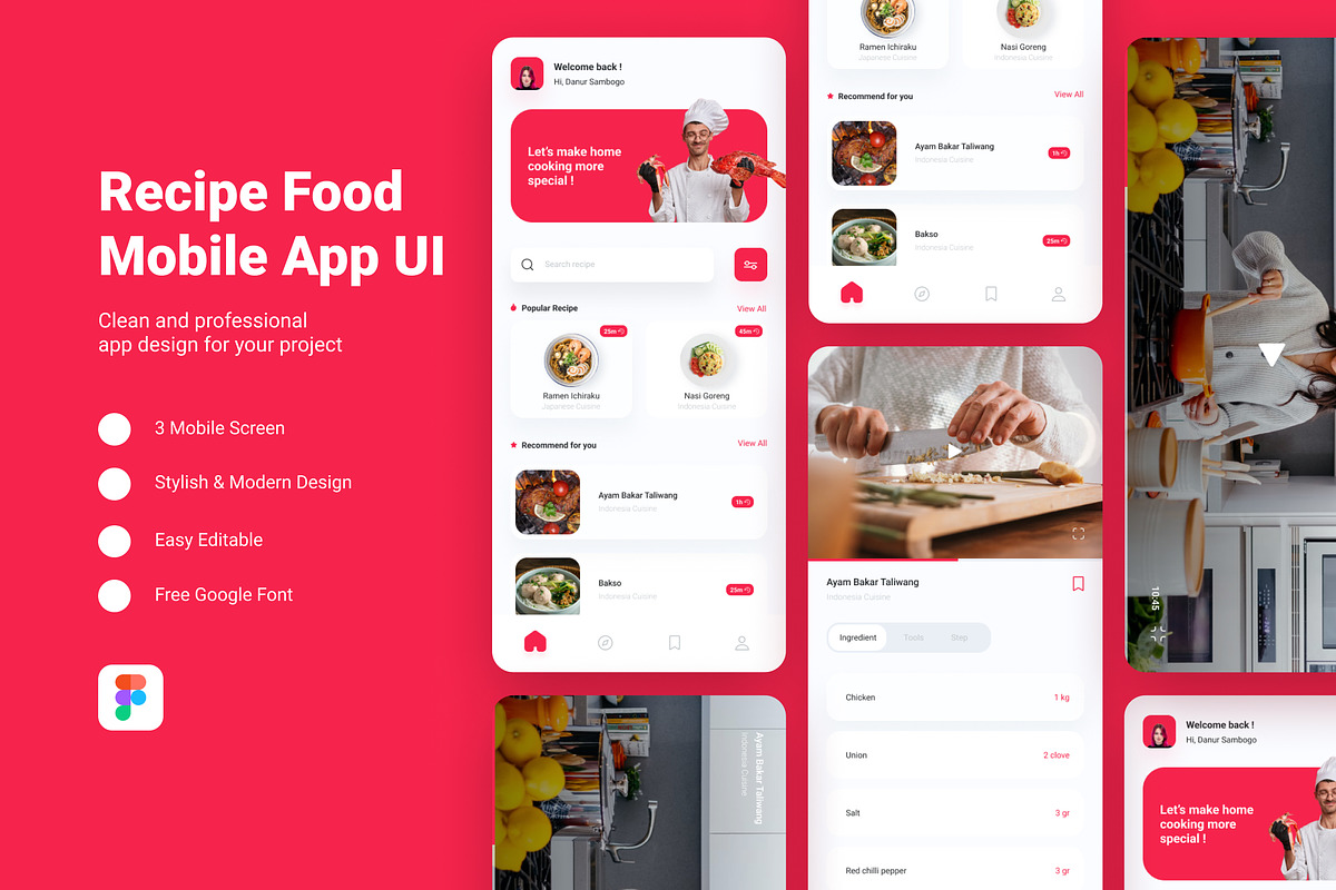 Recipe Food Mobile App UI Kit, an UI Kit Template by Samtiv Studio