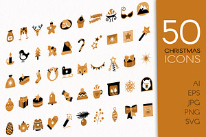 Boho Merry Christmas Icons Set, a Marketing Template by barsrsind