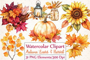 Autumn Leaves & Harvest Clipart, an Illustration by DreamCafeArt