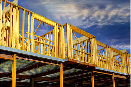 Aerial view of unfinished house with, an Industrial Photo by Ungvar Studio