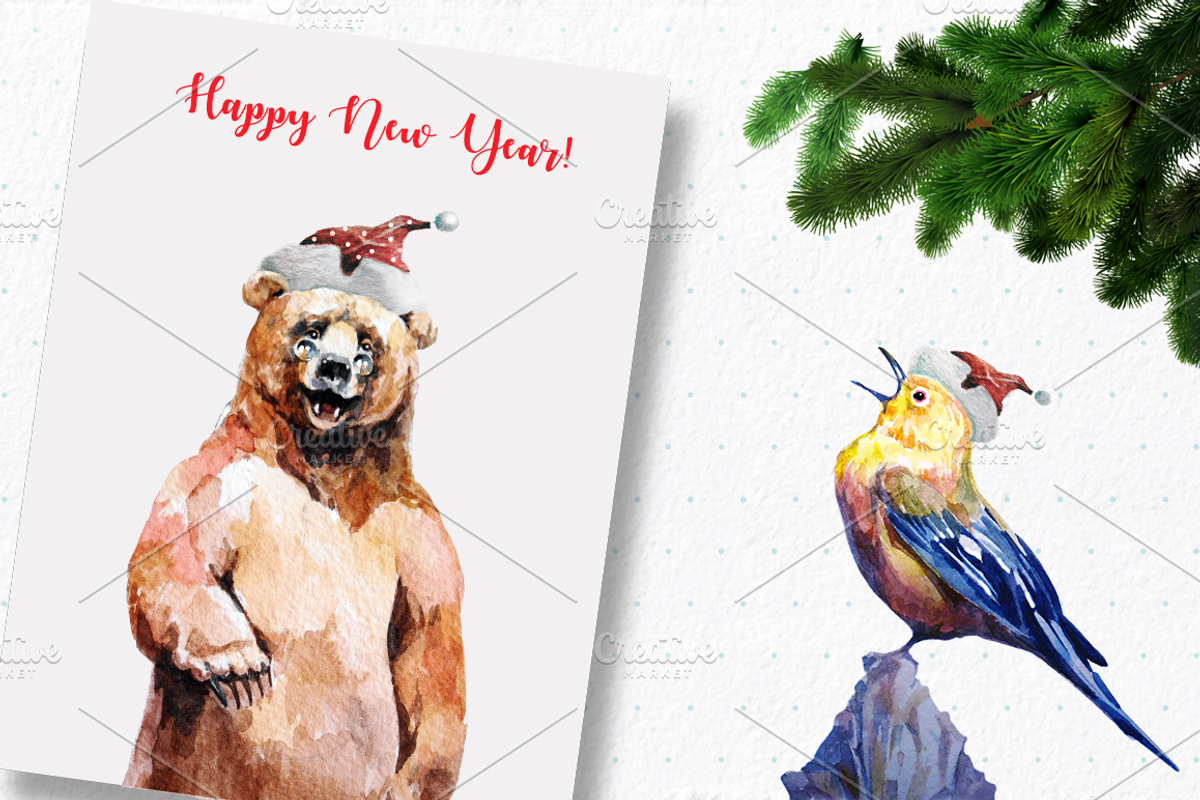 Watercolor New Year Set, an Illustration by dm_art (Photo 6 of 6)
