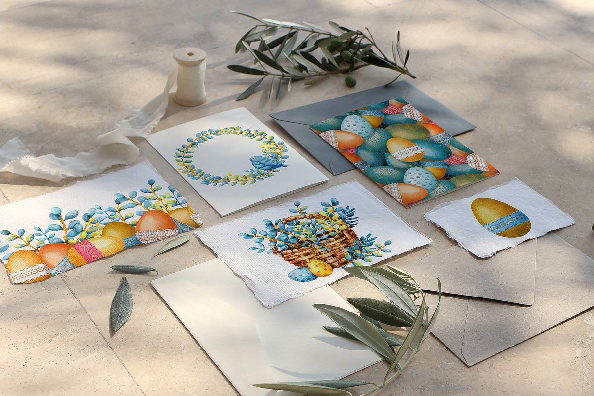 Easter watercolor set, colored eggs, an Illustration by Artmanata (Photo 7 of 14)