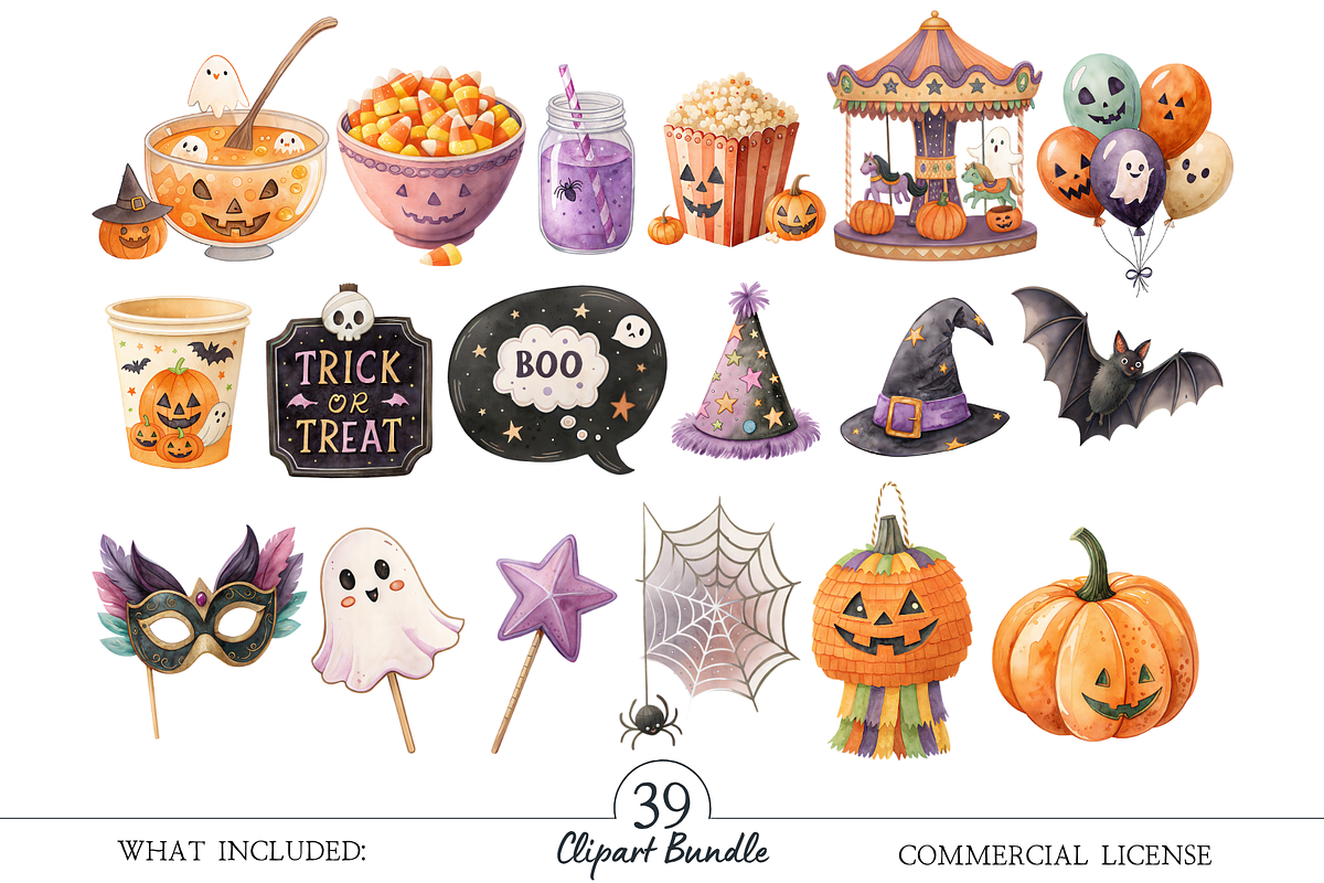 Cute Halloween Clipart, a Decorative Illustration by MockupWizard (Photo 3 of 5)