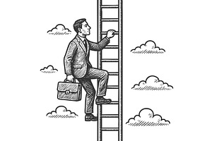 Businessman climbing ladder to, a Person Illustration by AlexArt