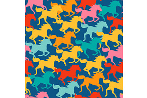 Colorful seamless pattern horses, an Animal Illustration by kotoffei