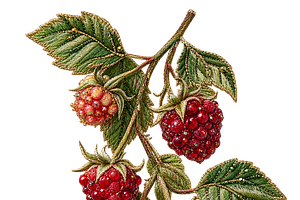 Beaded Raspberry Sprig PNG