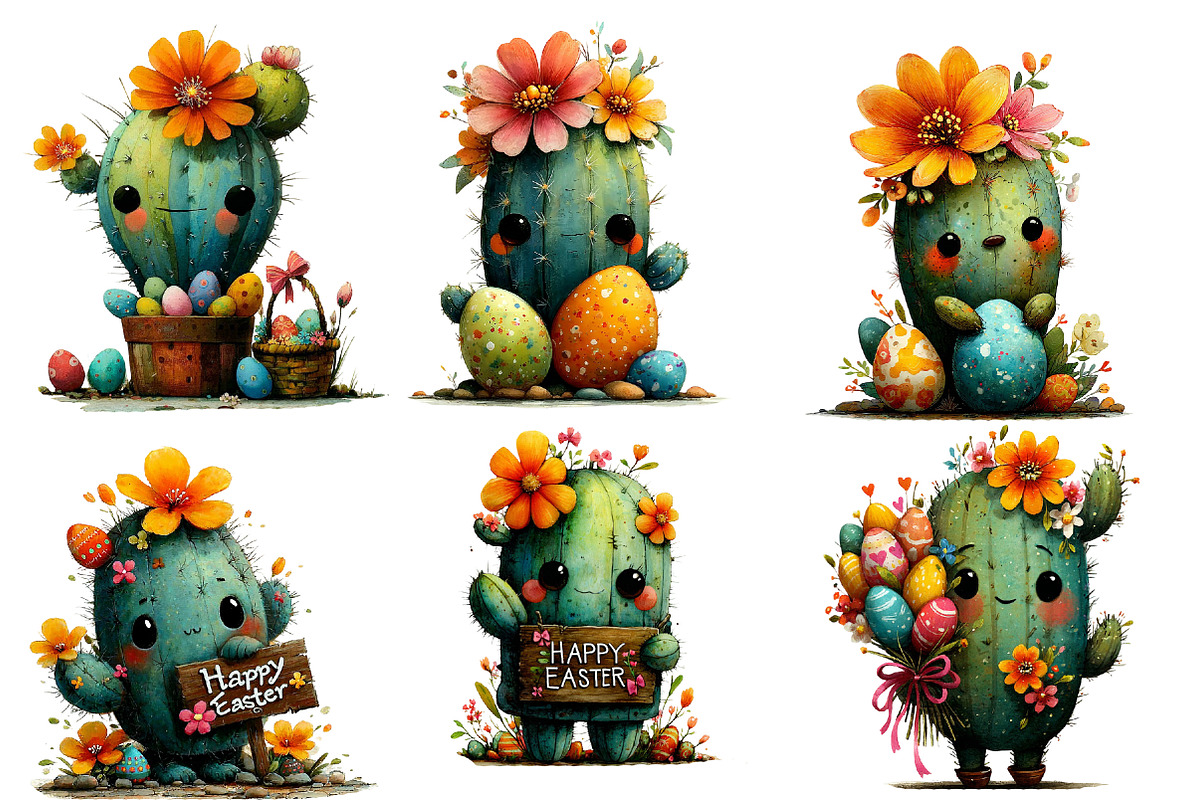 Whimsical Easter Cactus Clipart, an Illustration by Designworld (Photo 6 of 7)
