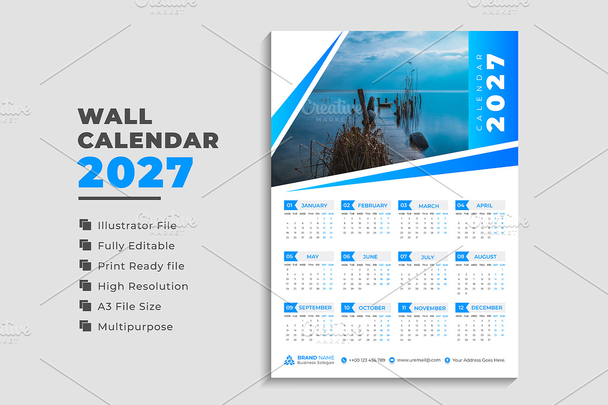 2027 Landscape Calendar Template, a Stationery Template by pixelcreatx (Photo 5 of 5)