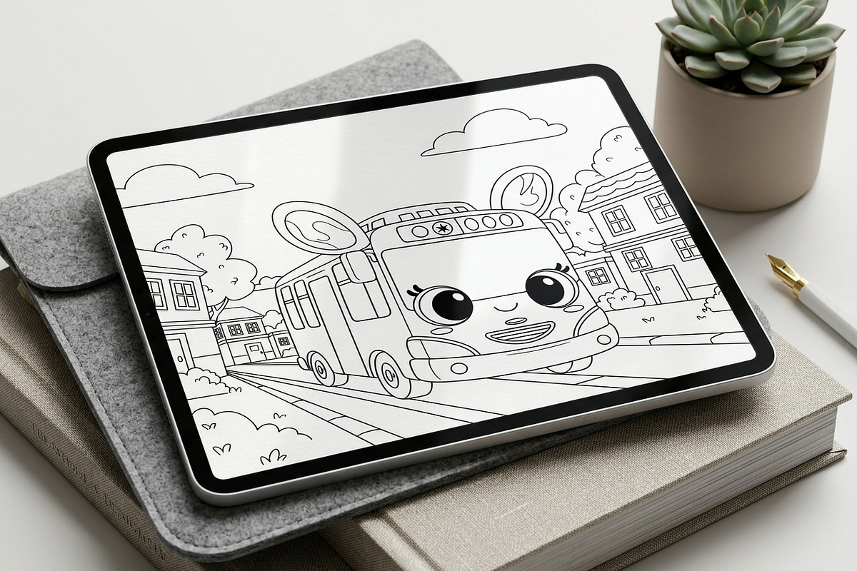 35 Bus Coloring Pages for Kids, a Transportation Illustration by ikarifq shop (Photo 5 of 5)