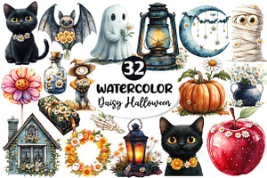 Daisy Flower & Halloween Clipart, an Illustration by Dream Creation