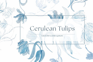 Watercolor Pattern Blue Tulips, a Pattern Graphic by MouseGrey