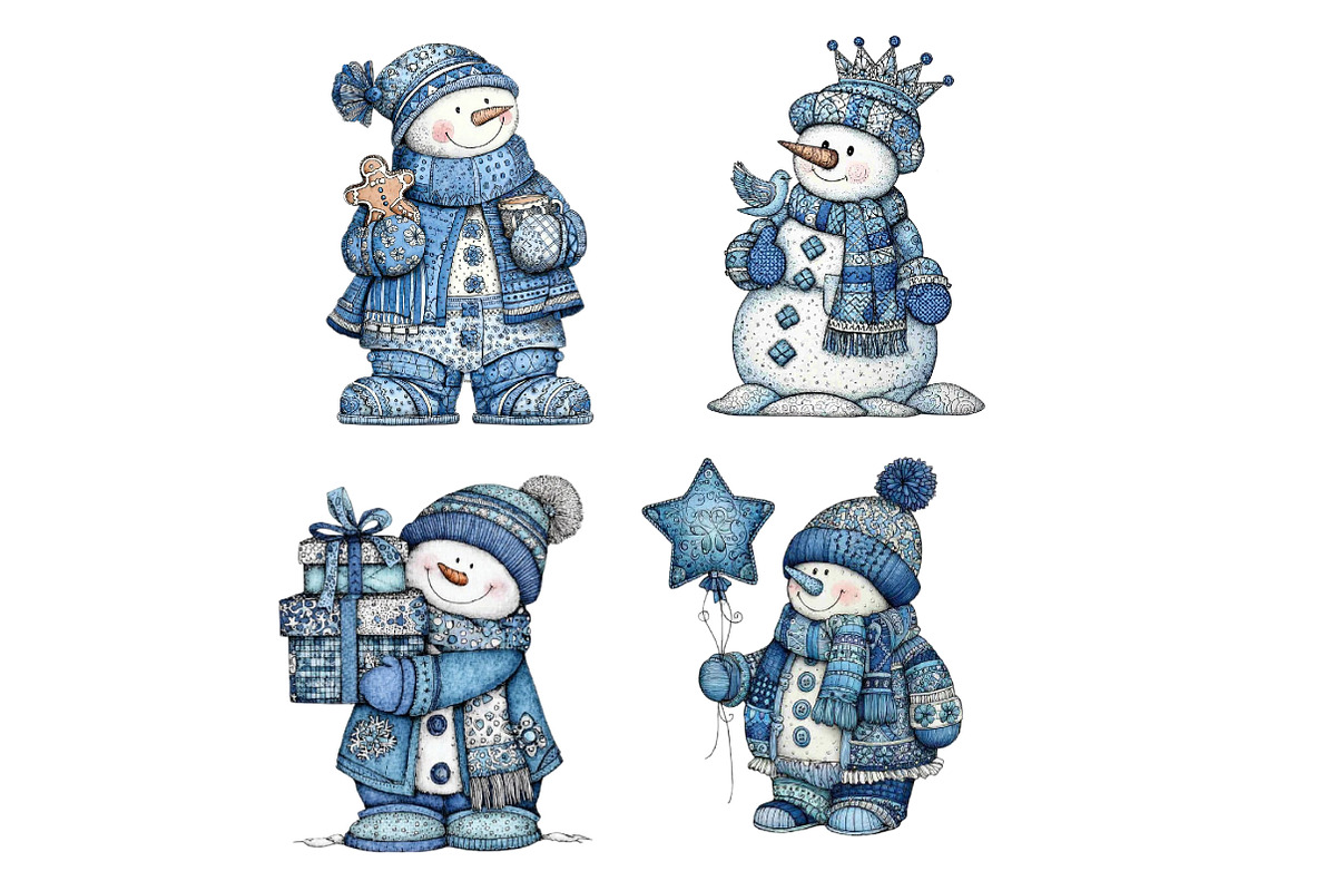 Christmas Blue Snowman Clipart, an Illustration by Dream Creation (Photo 7 of 8)