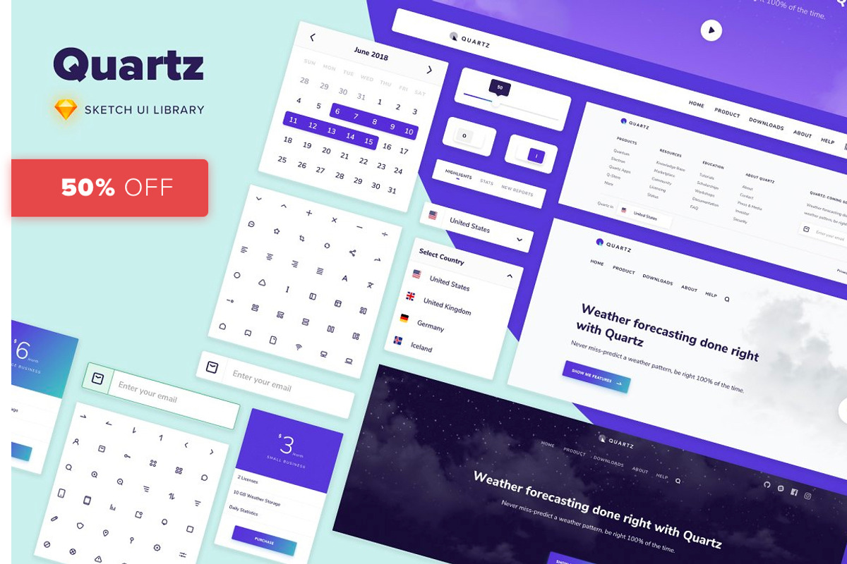 Quartz - Sketch UI Library, an UI Kit Template by nikosaurier (Photo 1 of 8)