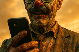 clown with tie using phone, generative AI, a Photo by Nito