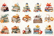 Watercolor Fall Book Stack Clipart, an Illustration by Rose Art (Thumbnail 2 of 7)