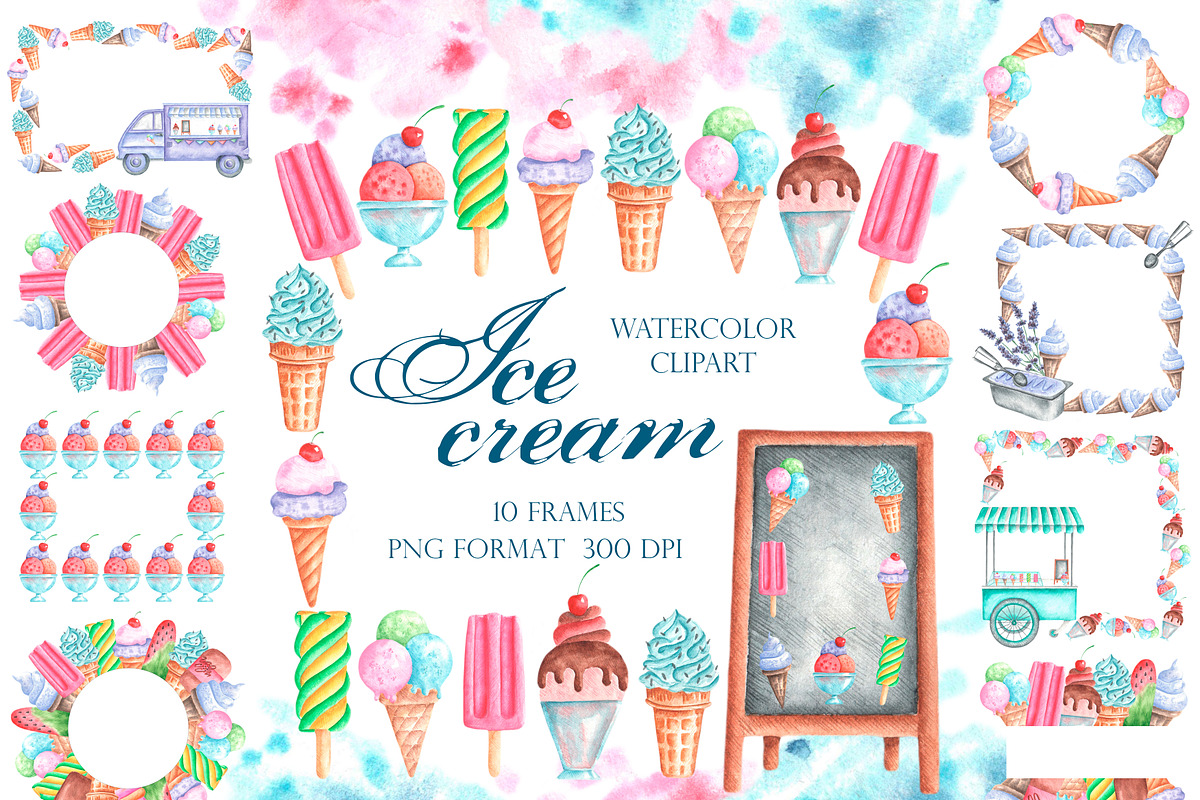 Ice cream watercolor set., a Food Illustration by SabinaWatercolorArt (Photo 8 of 17)
