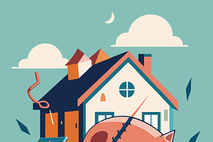 Piggy bank with house & solar panel, a Finance Illustration by SouravDesign