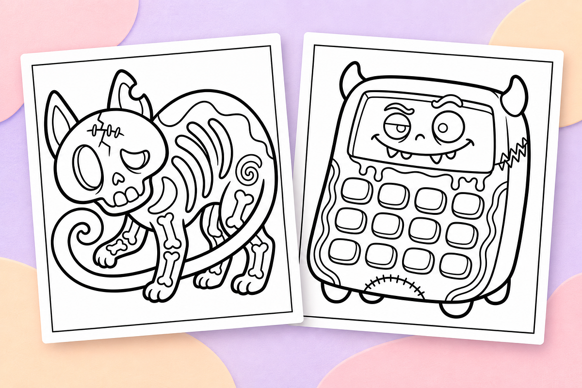 Spooky Halloween Coloring Pages #1, a Seasonal Illustration by Inkivelle Studio (Photo 2 of 3)