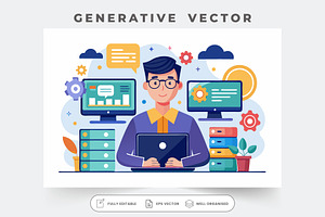 An IT specialist works on a laptop i, a Graphic by SouravDesign