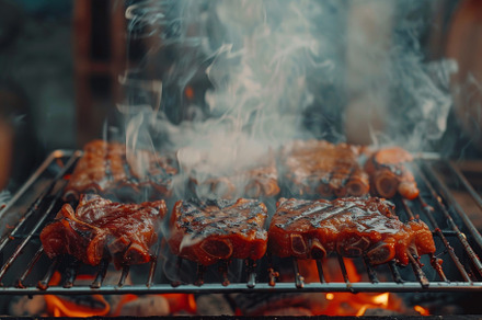 Juicy steaks cooking on a hot grill,, a Photo by Iftikhar Alam