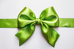 Green satin ribbon bow on white background, an Abstract Photo by AlyaAnd
