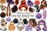 Hair Clipart, Long Hair, Natural Hai, an Illustration by Libby Wishes (Thumbnail 1 of 7)