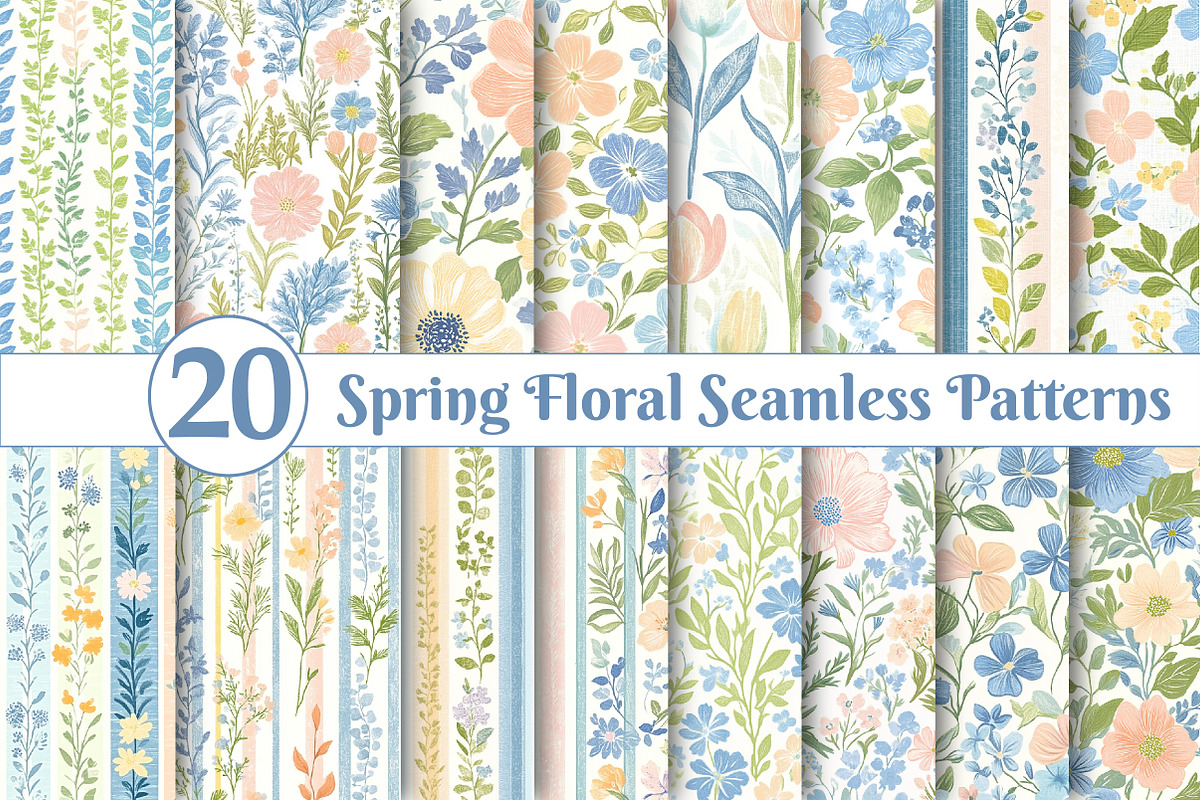 Spring Floral Seamless Patterns, an Illustration by Dream Creation (Photo 1 of 5)