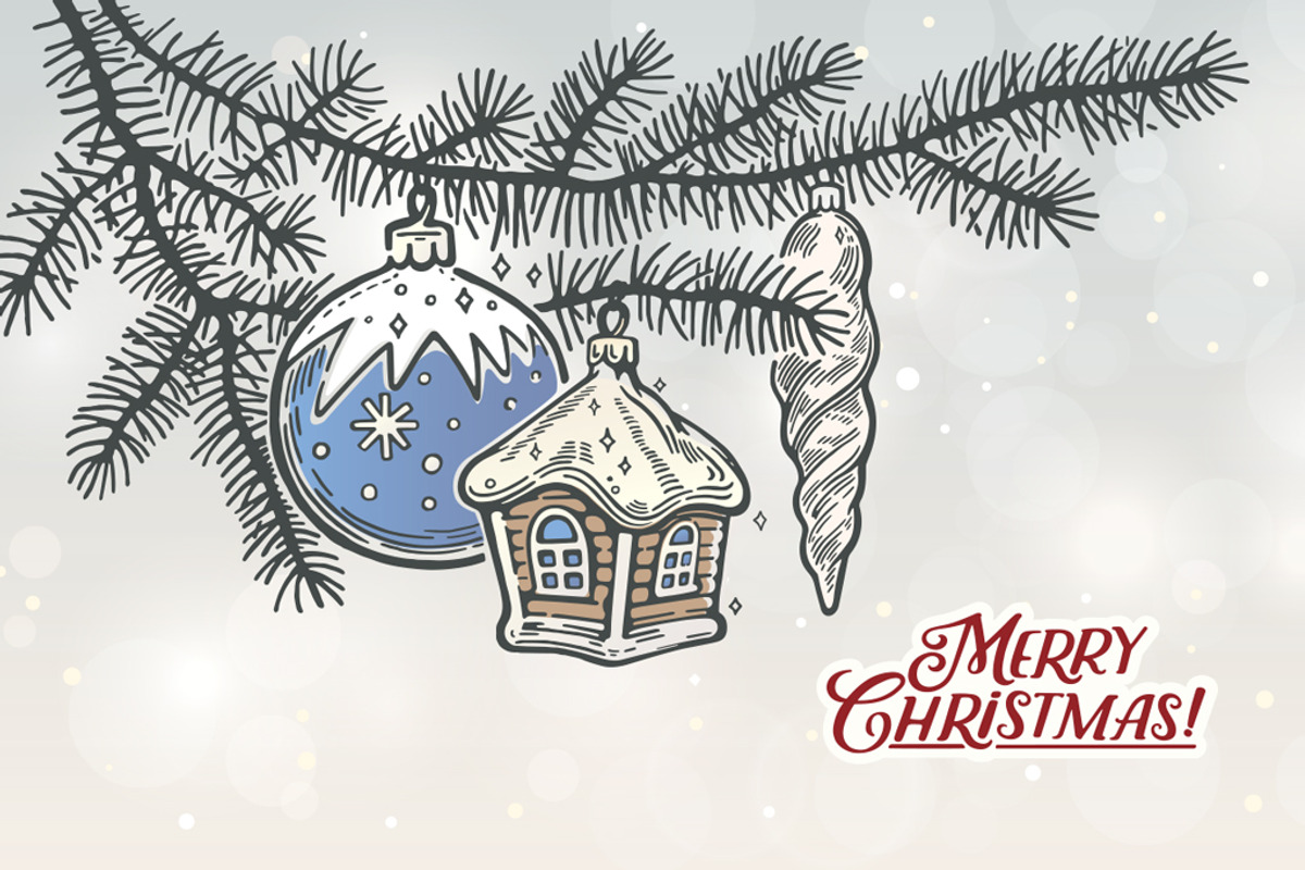 Retro Christmas Tree Branch, a Decorative Illustration by Countryside life (Photo 1 of 5)