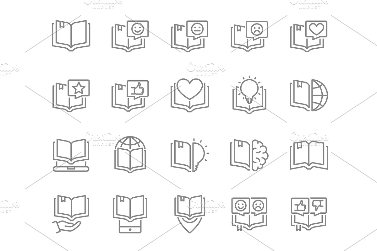 Set of open book line icons, an Outline Icon by GraphiShop