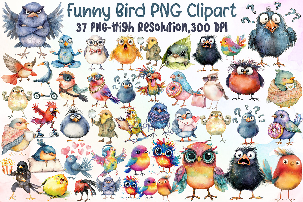Funny Bird Clipart Bundle Funny Bird, an Illustration by Sublimation Artist (Photo 1 of 6)