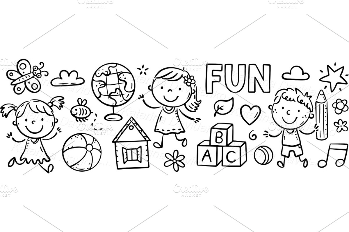 Set of cartoon doodle kids borders, a Decorative Illustration by Bubert Art (Photo 8 of 8)