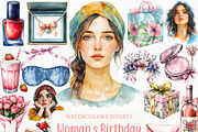 Watercolor Woman s Birthday Clipart, an Illustration by Craft Nest (Thumbnail 1 of 6)