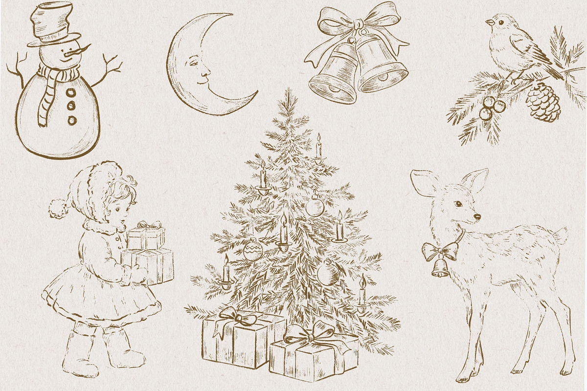 Victorian Line Art Christmas Set, a Decorative Illustration by AlenaVlasko stock Market (Photo 9 of 13)