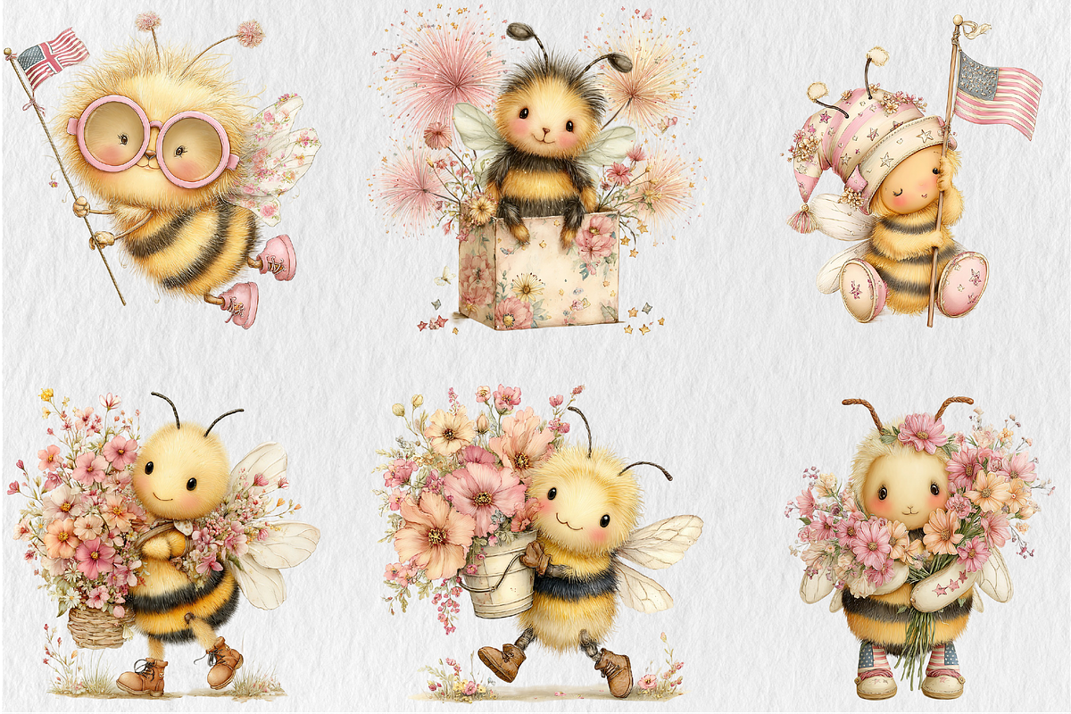 Whimsical 4th Of July Bee Clipart, a Seasonal Illustration by Rose Art (Photo 4 of 6)