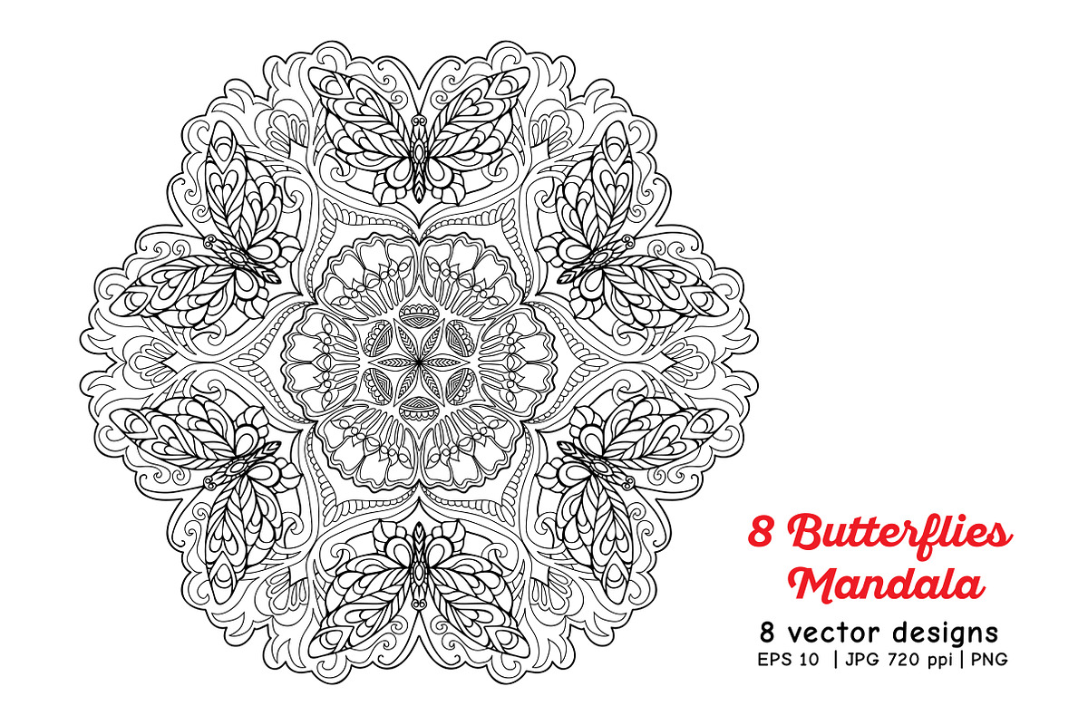 8 Butterflies Mandala, a Decorative Illustration by Elen-Lane (Photo 5 of 5)