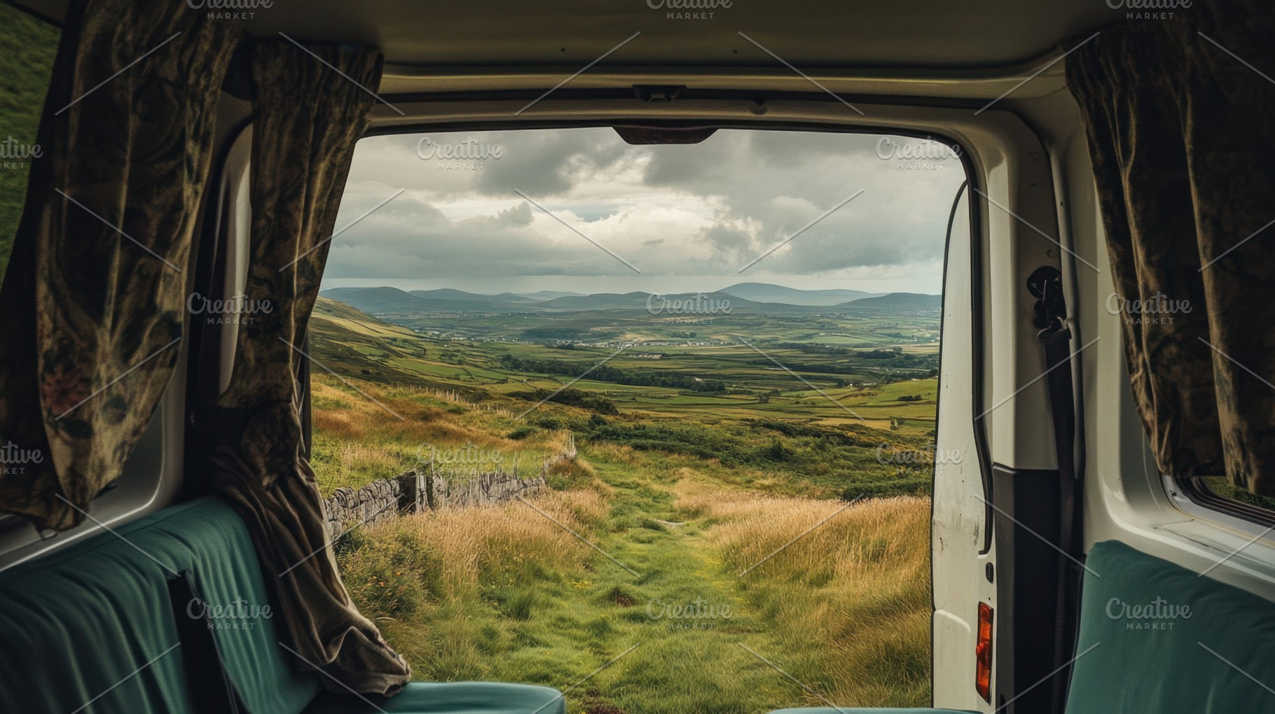Scenic view from van in countryside, a Photo by Beautiful things
