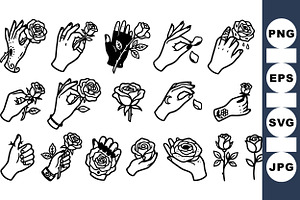 Hand Holding Rose Tattoo Set, an Illustration by designvectx