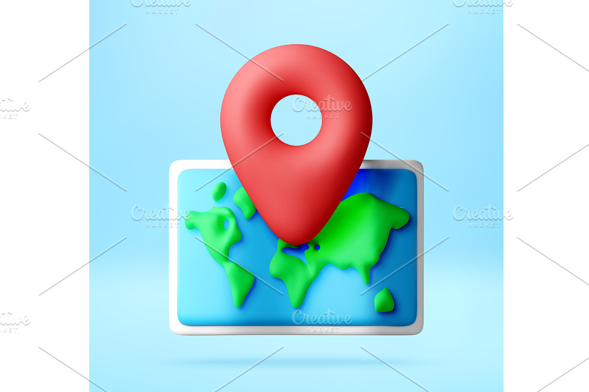 Red map pointer icon over stylized, an Object Illustration by Abscent