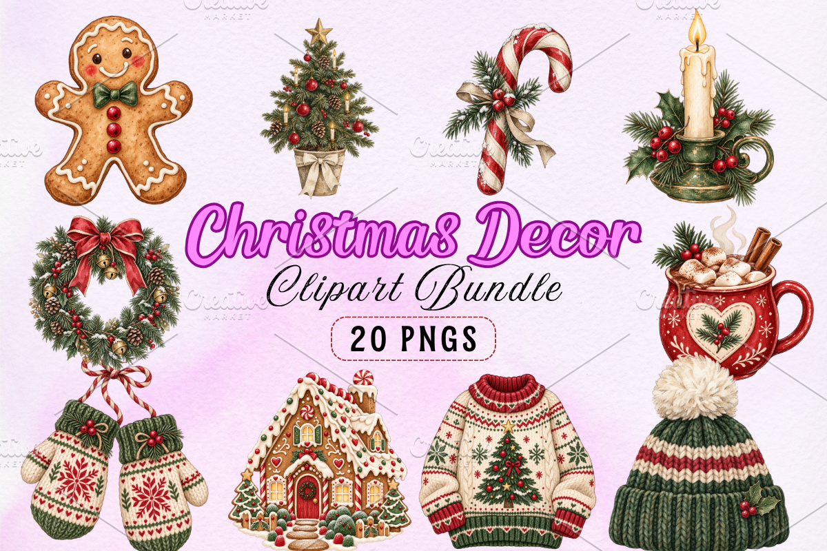 Cute Christmas Decor Cliparts Vol-2, a Seasonal Illustration by Ink Gallery (Photo 2 of 9)