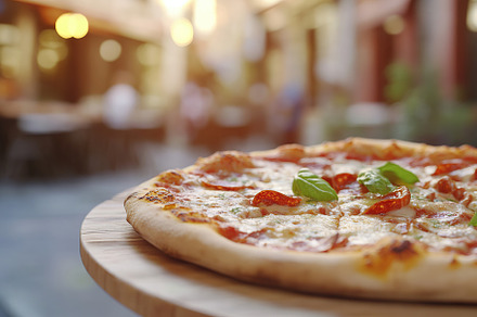 Fresh homemade pizza with cheese and meat, a Food & Drink Photo by AlyaAnd
