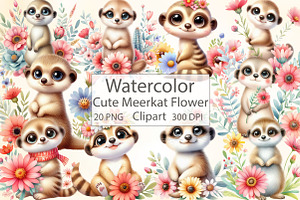 Watercolor Cute Meerkat Flower PNG, an Illustration by CraftArtStudio