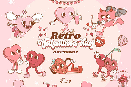Retro Valentine's Day clipart bundle, an Object Graphic by Huxmay
