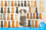 Watercolor Dogs Sitting from Behind, an Animal Illustration by TanuschArts (Thumbnail 1 of 2)