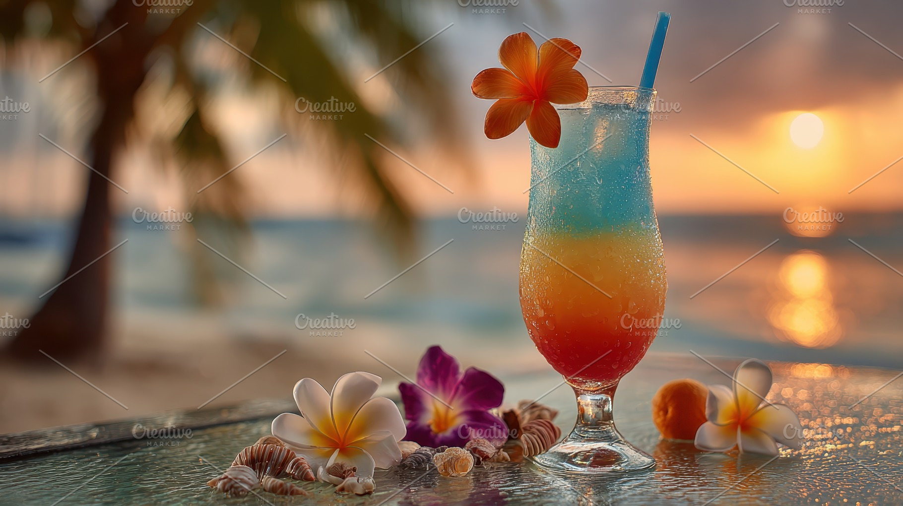 Tropical Sunset Cocktail Beach Relax, a Photo by Pixeness Studio